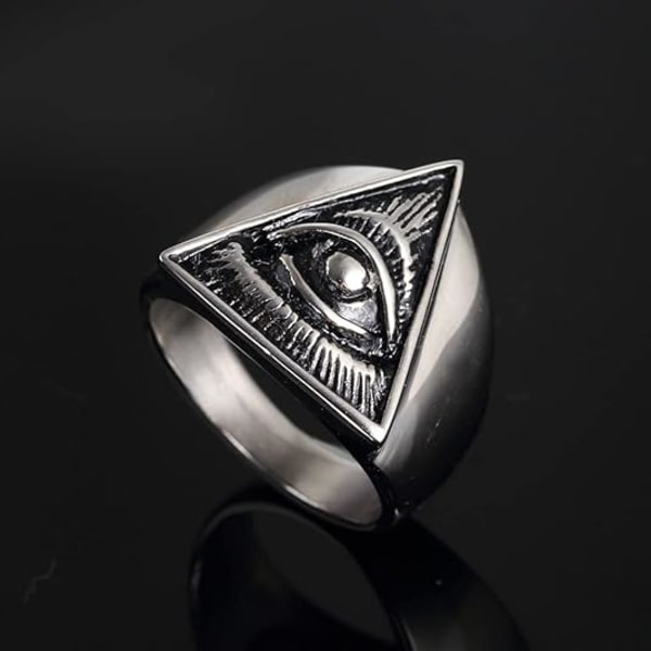 Män i rostfritt stål triangel alla ser ögon ring vintage pyramid symbol smycken