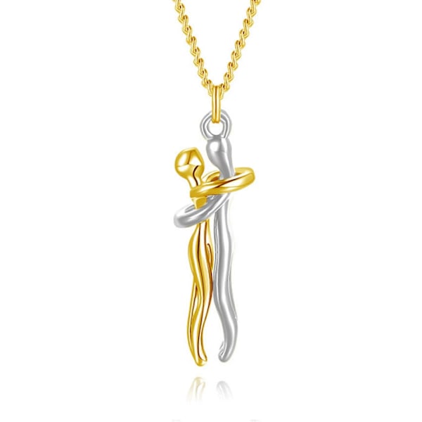 Par Halsband Gåvor för Pojkvän Flickvän, Kärleksfull Kram Halsband Hängsmycke Man Fru Gåva till Födelsedag Jul Alla hjärtans dag Guld
