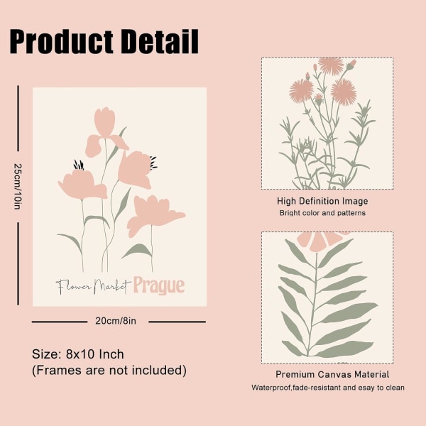 Blomstermarknadsaffischer, Boho botaniska blommiga väggkonsttryck Blush Rosa och Sage Green Estetisk sovrumsinredning Canvas Konstverk Målning