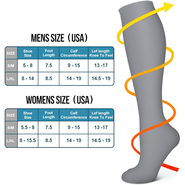 6-pack kompressionsstrumpor i koppar för kvinnor och män, cirkulation - bästa stöd för medicinsk, löpning, vård, idrott basket arrow L/XL