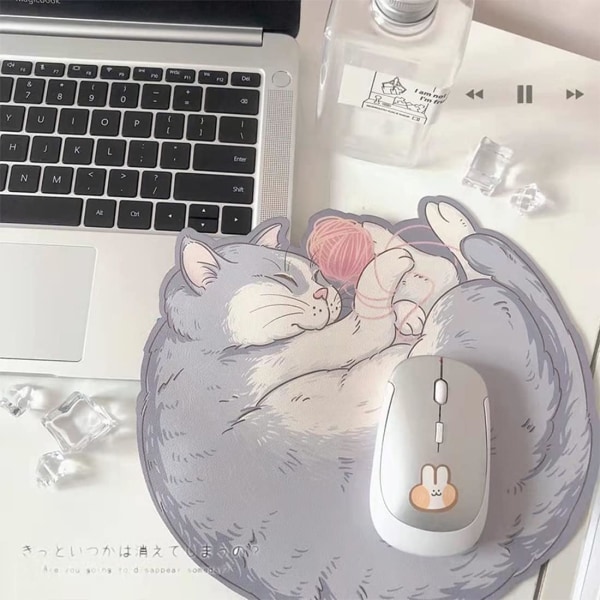 Skrivbordsmatta Sleeping Cat Musmatta Spel Musmatta Katttangentbord Musmatta Bordsmatta Lämplig för dator bärbar dator Halkfri läder skrivbordsmatta (grå katt)