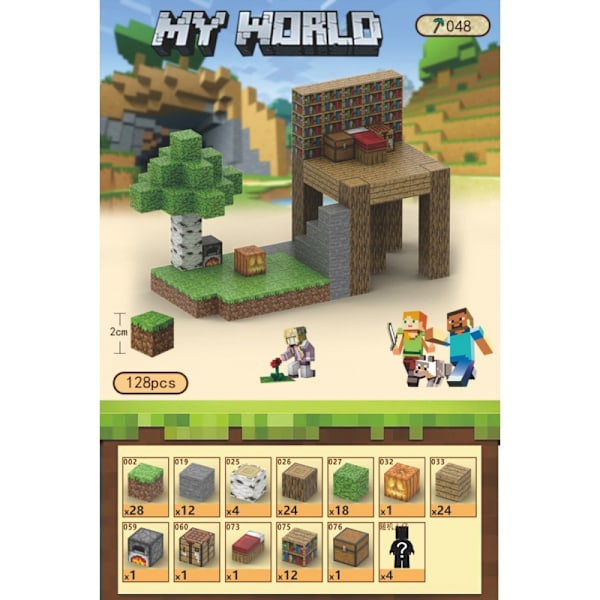 Minecraft Byggstenar Set Magnetiska Byggstenar Leksak Magnetiskt Brädspel T048-Jungle House-128 pcs