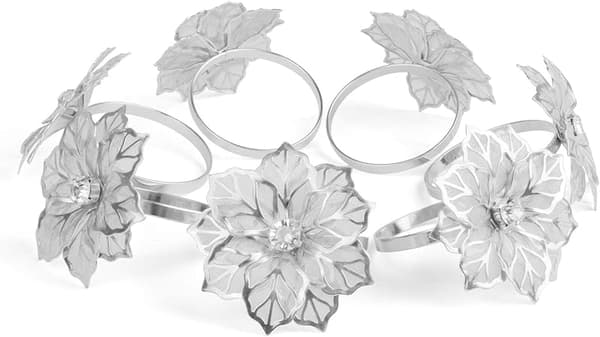 (Sølv) Sæt med 12 servietringe i legering med hule blomsterservietter
