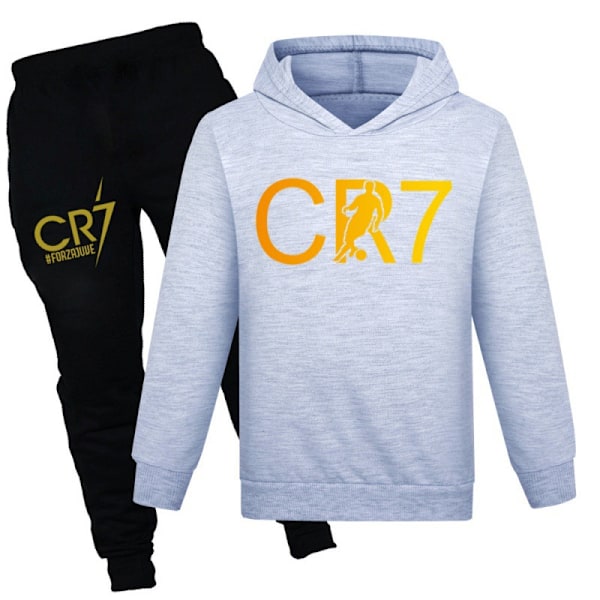 CR7 Ronaldo Barn Gutt Casual Treningsdress Fotball Hettegenser Treningsbukse Genser Antrekk Rød Rød Ed 130 cm Grey 120cm