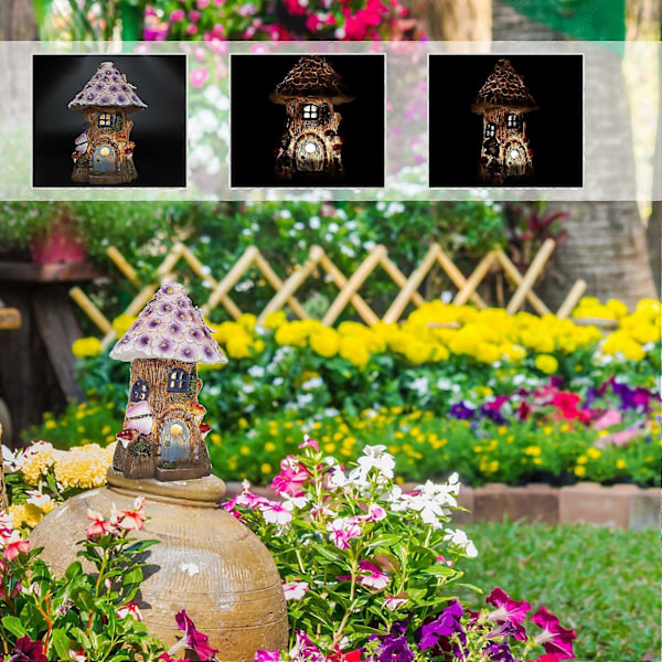 Fairy Garden House Solcelle Hage Statuer Skulptur Miniatyr Figur Trehus Dekor Plen Hage Orna