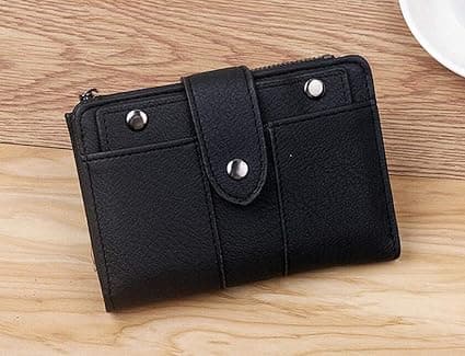 1 Piece Black PU Leather Women's Card Wallet with Coin Pocket and Multiple Compartments