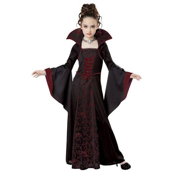 Barnflickor Prestanda Vampyr Kostym Halloween Häxa Kostymer Wine red 140cm