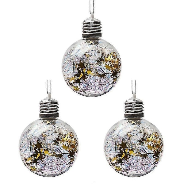 3 stk / sett Led julekuler Lysende økning atmosfære Rund form Høy lysstyrke Hengende dekorere Faux Fjær Transparent juletre Decora C 8 cm