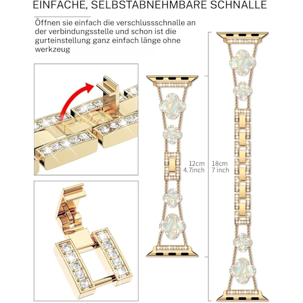 Bling Diamond Lucky Clover Damarmband Kompatibelt med Apple Watch Armband 38mm - 46mm Series SE 10 - 1, Sött Klänning Glittrande Diamantarmband Gold + colorful 38/40/41MM