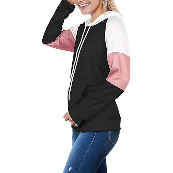 Dame Color Block Hættetrøjer Sweatshirts Langærmet Sweatshirt Pullover Black *L