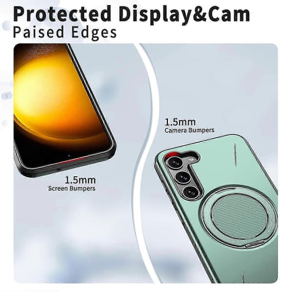 Samsung Galaxy S23 Magnetic Case with Rotating Stand, TPU + PC Protective Phone Case, Thin Anti-Fall Case Green