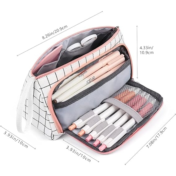 Mokani Stor Skole Blyantsæske, Blyantsæske med Stor Kapacitet, Blyantspose til Piger Drenge Pink