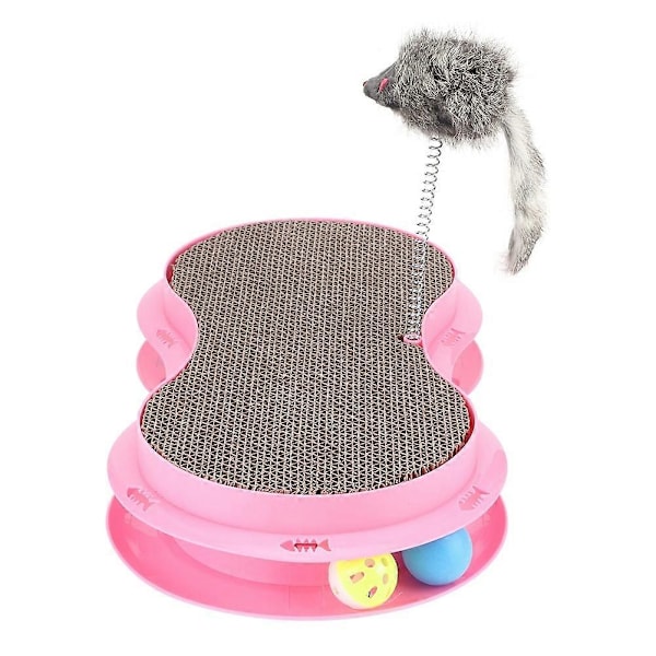 Katt-Katt-Kattvåg av wellpapp med kattmynta, klockboll och fjädermus - Rosa