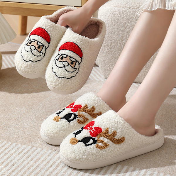 RUYI Joulutossut Naisille Miehille, Pehmeät Tossut, Talvitoussut Lämpimät, Liukastumattomat Kevyet Pehmeät Tossut, Joululahjat Christmas deer 44-45 (suitable for size 43-44)