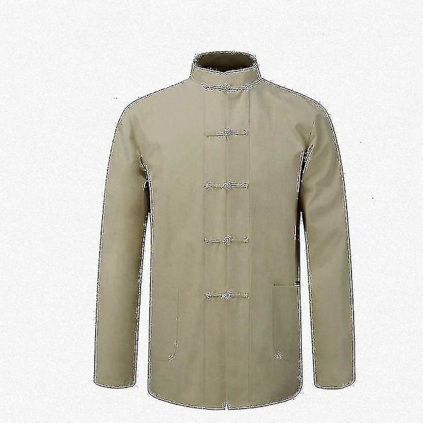 Ny herre bomuldsskjorte Traditionel kinesisk herrejakke tøj Kung Fu Tai Chi Uniform Efterår Langærmet jakke til mænd