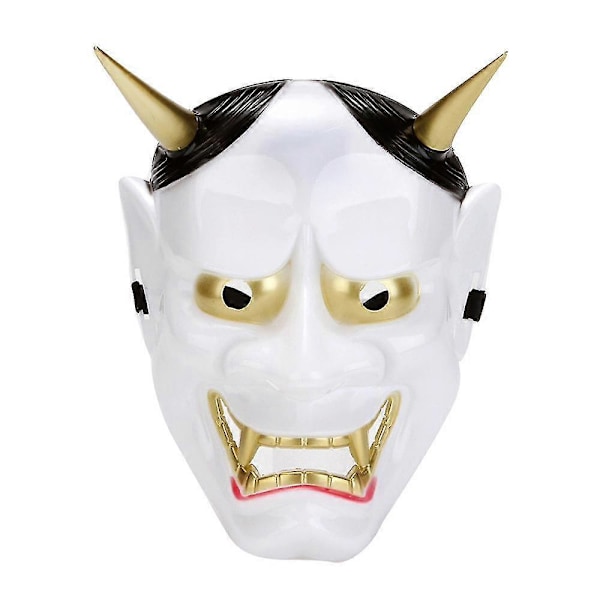 Halloween Fest Rekvisitter Skræmmende Maske Horror Japansk Buddhistisk Prajna Maske Ond Oni Spøgelsesmaske Til Sceneoptrædener, Spøgelseshus White