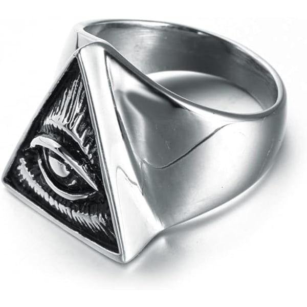Män i rostfritt stål triangel alla ser ögon ring vintage pyramid symbol smycken