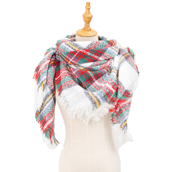 Mode Vinter Varmt Stort Tartan Tæppe Plaid Sjal SJ-19#White and Colorful 135x135x200cm