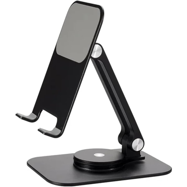Vikbar 360° roterande platta/telefonhållare, bärbar telefonhållare i metall för skrivbord, justerbar roterande platta för alla telefoner och platta (svart) Svart L