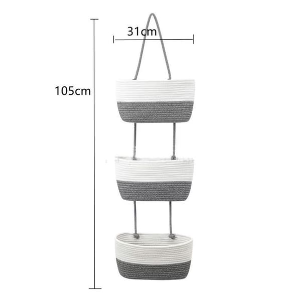 Three-layer Woven Storage Basket, Wall-mounted, Suitable for Living Room Storage, Grey