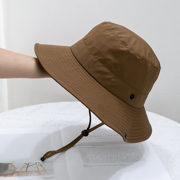 Solhatte til mænd og kvinder, fiskerhatte med hagestropper, vandtætte spandehatte, hurtigtørrende, bredskyggede fiskerhatte, foldbare Camel （60-65CM）