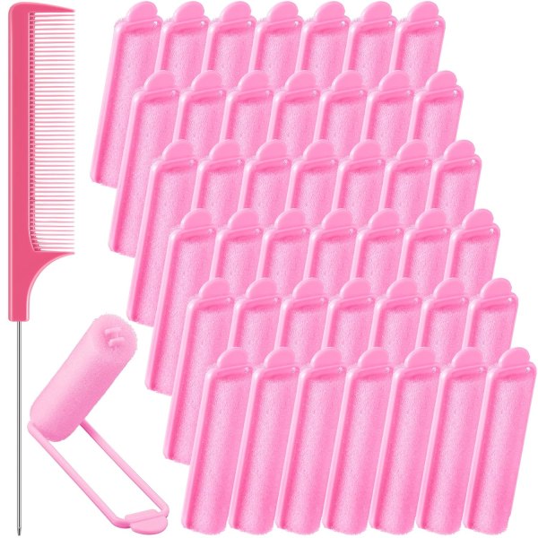 43 delar skumsvamp Hårrullar Set, mjuka sovande hårrullare 0,59 tum Flexibel hårstyling svamprullare och rostfritt (rosa)