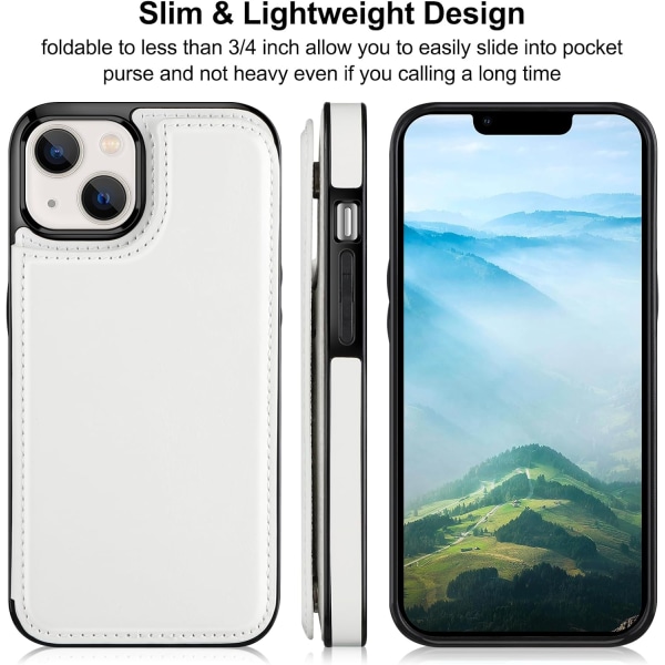 iPhone 15Pro Case Slim Flip Folio Mjukt Case i PU-läder för kvinnor och män med korthållare Magnetisk stängning Fickskydd Cover(Vit)