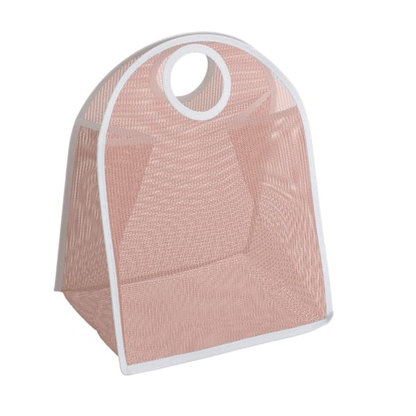 Vaskepose, sammenleggbar nylon vaskepose, skittentøyskurv, bærbar vaskepose, handlepose (rosa)