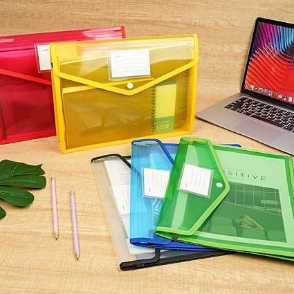A4 Plastic Folders, 5-pack Transparent Pocket Folders, Plastic Pockets with Snap Closure, School - Multicolor/Horizontal Section