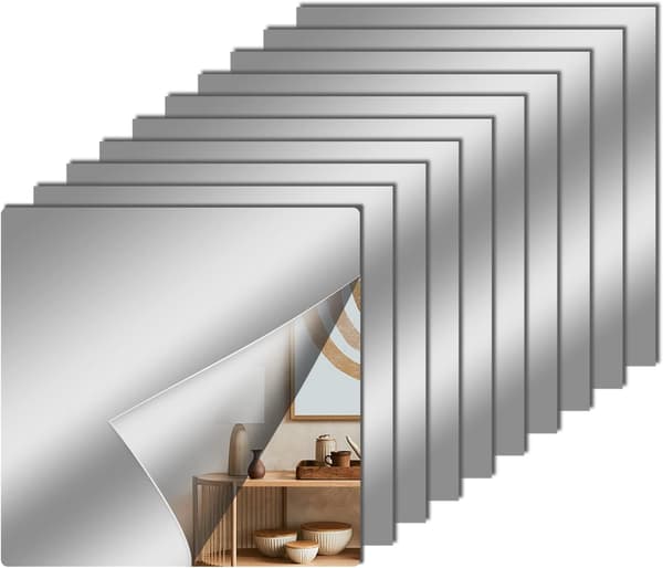 Self-Adhesive Acrylic Mirror, Flexible Plastic Mirror Tiles Wall Decals 15*15CM