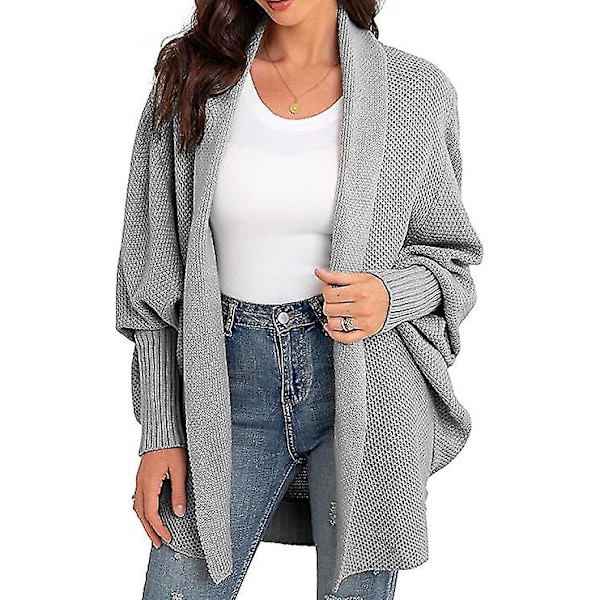 Naisten Kimono Lepakkohiha Kaapelikuvioinen Avoin Neuletakki Löysä Oversized Neuletakki Villapaita Päällystakki grey S