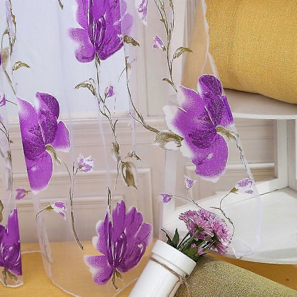 Lyxiga Voile-Gardiner med Spår för Juldekorationer - Enkla Blommönster för Dörrar, Skärmar och Fönster B