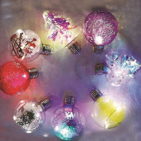 3 stk / sett Led julekuler Lysende økning atmosfære Rund form Høy lysstyrke Hengende dekorere Faux Fjær Transparent juletre Decora C 8 cm