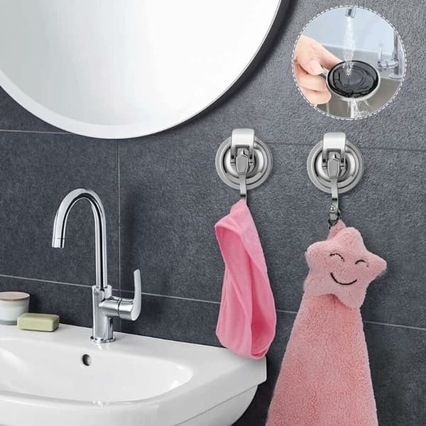 Suction Cup Hooks, 2 Pieces Vacuum Suction Cup Hook Water Resistant Anti-rust Seamless Wall Hook Max Load 10KG