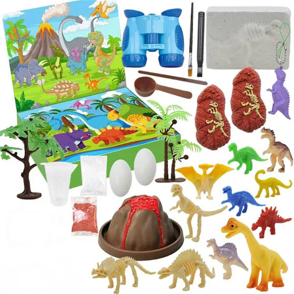 Julekalender - Dinosaur Vulkan Eksperiment Legetøjssæt Dinosaur Skelet Gummilegetøj