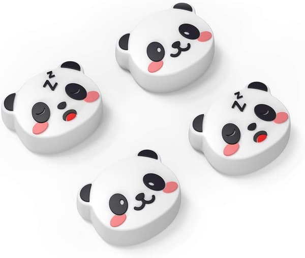 Thumb Grips Compatible with Nintendo Switch 2 (2025) – 4 Pcs White/Glitter Panda Design Silicone Joystick Covers, Cute & Comfortable Controller Stick Caps