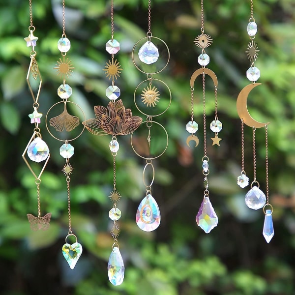 6 stycken färgglada kristaller Suncatcher Hängande för fönster Crystal Ball Prism Rainbow Maker Hängen för trädgård Hem Inomhus Utomhusdekoration