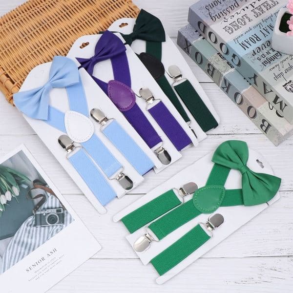 2 sarjaa Lasten joustavat henkselit Rusetit khaki+musta