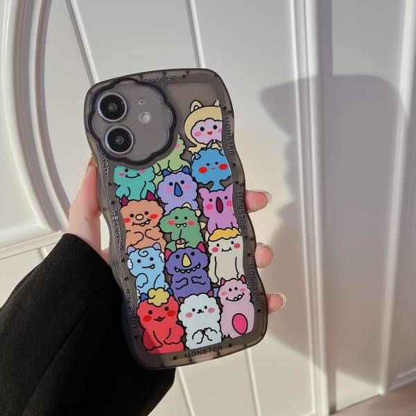 Kompatibel för iPhone 12- case, sött genomskinligt tecknat björndjur med hjärtpärlbandsrem för kvinnor Girly, mjuk TPU- Monster