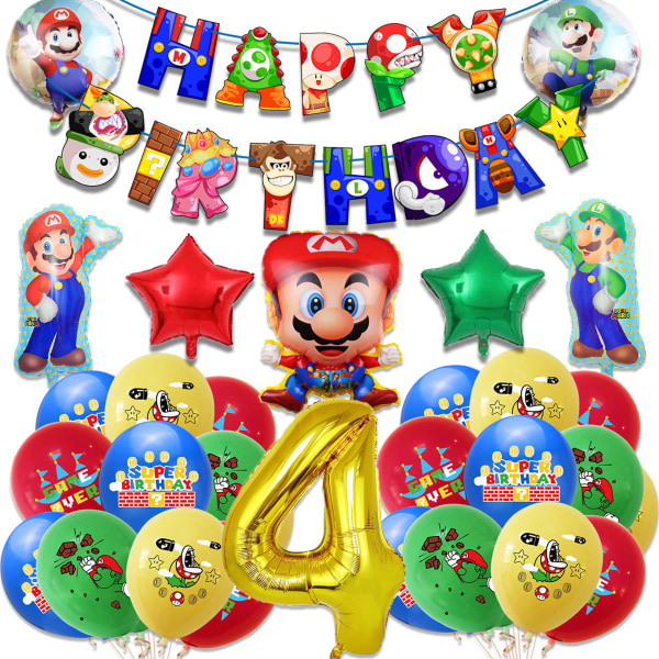 Mario födelsedagsfestdekorationer Grattis på födelsedagen Set Super Bros folieballonger för pojkar Flickor Födelsedag Baby Shower Mario temafestdekorationer