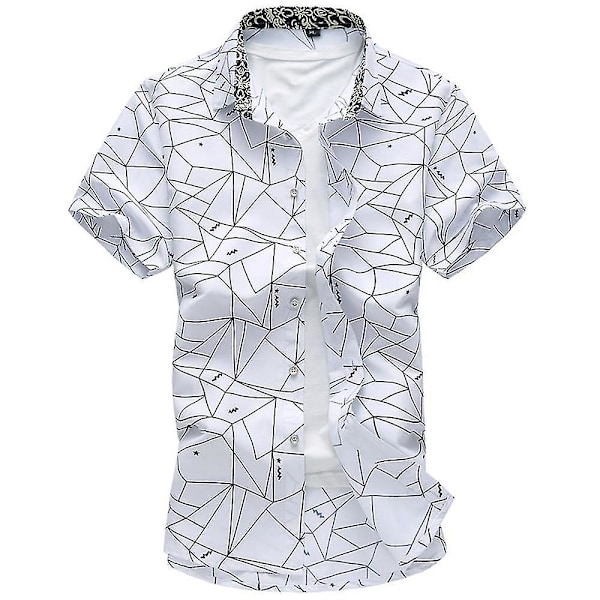 Herre Skjorte med Knapper Sommer Casual Strand Kortærmet Toppe 3XL