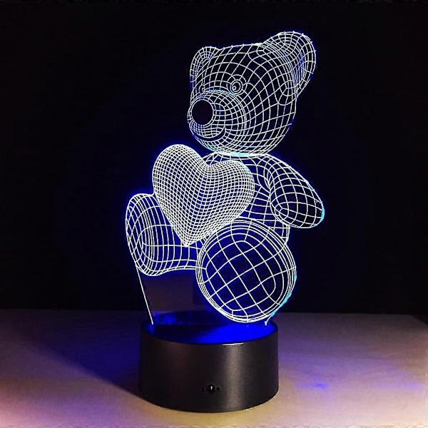 3D Lampe Optisk Illusion, Teddybjørn Skifter Farve 7 Forskellige Farver