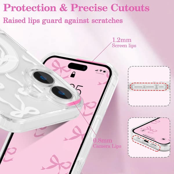 Magnetic Case for iPhone 17, Bow Case Compatible with MagSafe, Wireless Slim Transparent Strap Aesthetic Phone Case Anti-Yellowing C
