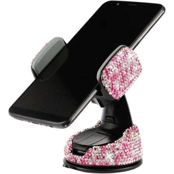 Universal Bling-mobilhållare, 360° justerbart biltelefonfäste med ytterligare en luftventilbas, inredning i kristall för bil (rosa och vit)