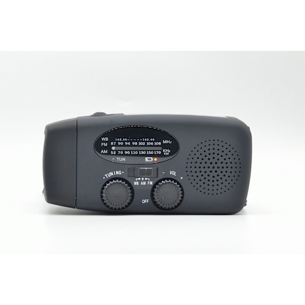Tieliikenne-radio aurinkokennoilla, LED-taskulampulla ja 2000 mA:n virtapankilla SOS black