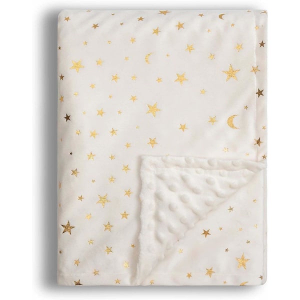 Baby för pojkar, flickor, mjuk minky med dubbellagers prickad baksida, stjärn- och printed 30 x 40 tums mottagningsfilt (beige)
