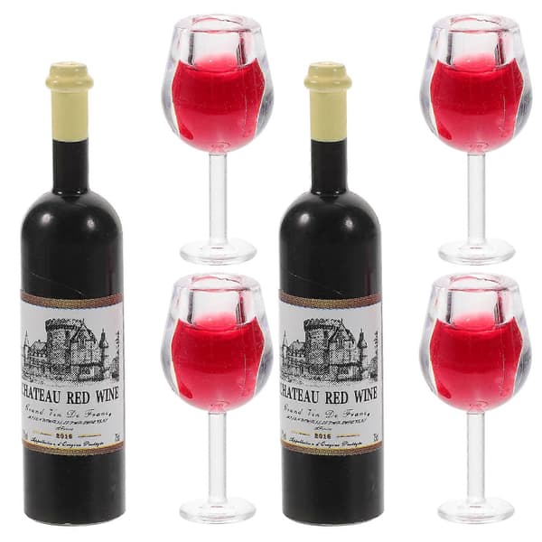 2 Set Miniature Wine Bottles Cups Mini Bottle Models Pretend Play Mini House Props 3.90X0.80X0.80CM