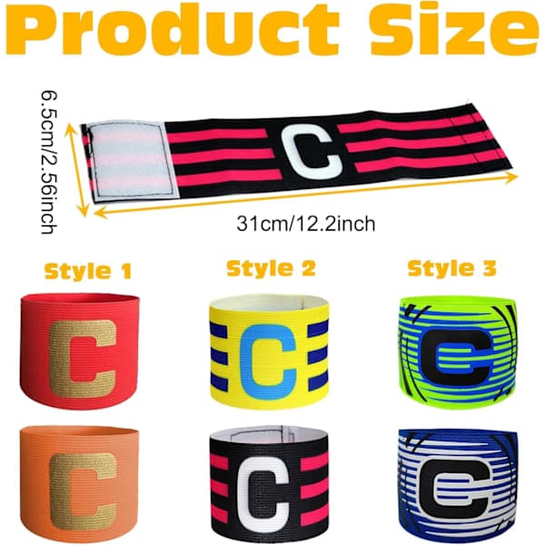 6 stk kapteinsbind, justerbart kapteinsbind fotball for barn og voksne, flerfarget elastisk sportsbind polyester