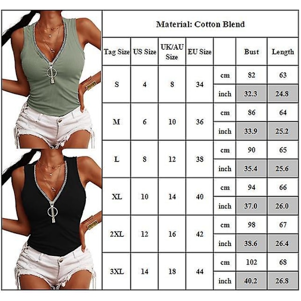 Dame Ensfarvet Ærmeløs Ribstrikket T-shirt Lynlås V-hals Vest Sommer Afslappet Slim Tanktoppe Light Green S