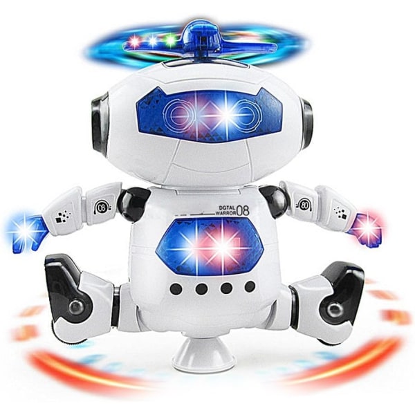 Musikalisk gådansande robotleksak för barn, blinkande ljus, 360° kroppssnurrning, småbarn Bosys Girls Rolig leksaksfigur (modell 1)